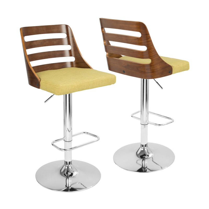 Lumi Source Trevi mid-century modern adjustable barstool with swivel, bar height 28-30 inches, featuring wooden legs and cushioned seat