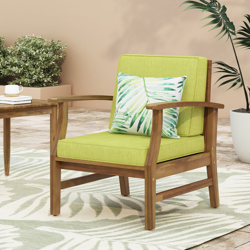 Noble House Perla contemporary arm chair with water-resistant cushion, featuring modern design and plush seating.