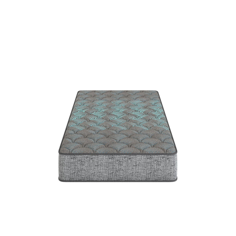 Restonic Hybrid Mattress with 7-inch foam core, medium comfort, showing a neatly made bed with clean white bedding.