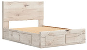 Signature Design by Ashley Lawroy panel bed with built-in storage drawers in a modern wood finish.