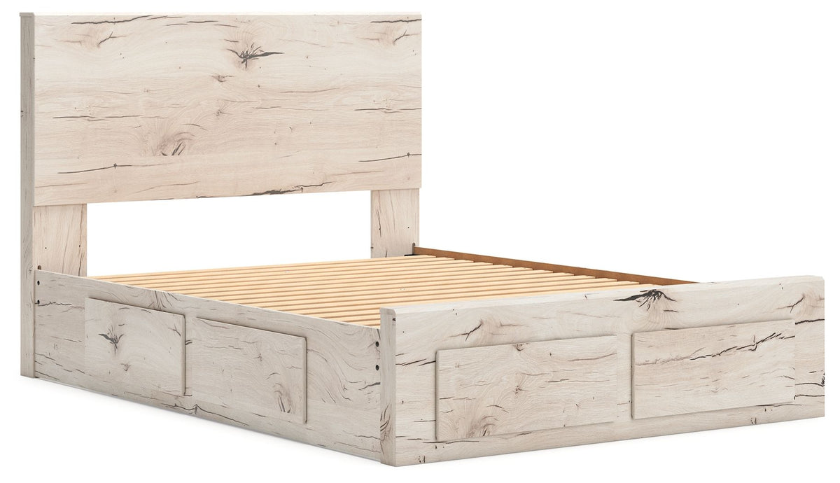 Signature Design by Ashley Lawroy panel bed with built-in storage drawers in a modern wood finish.