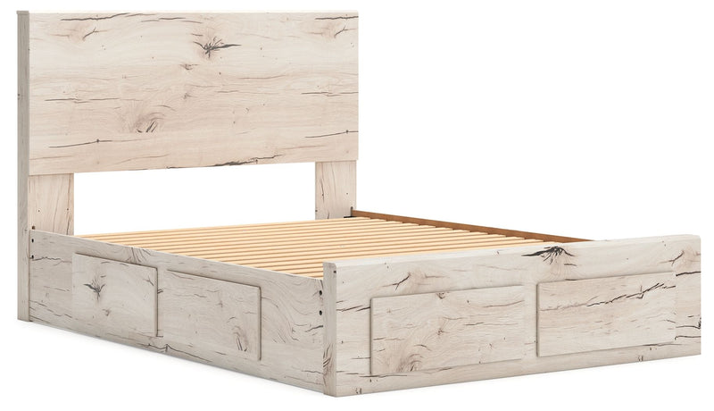 Signature Design by Ashley Lawroy panel bed with built-in storage drawers in a modern wood finish.