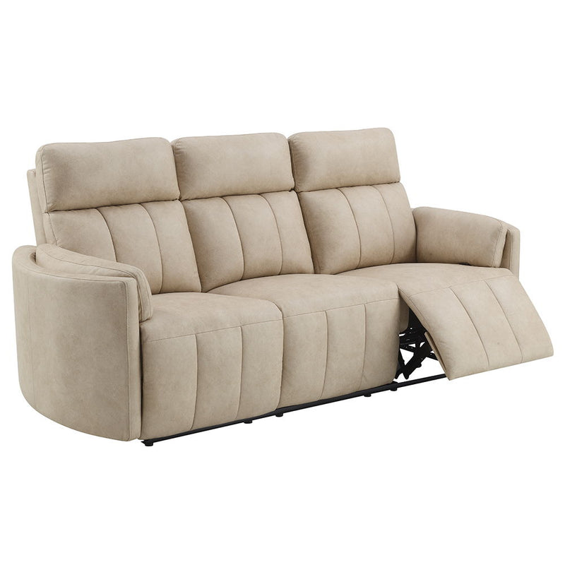 Elison - Motion Sofa - Dark Beige Polish Microfiber - R&R Furniture Gallery (Fountain Valley, CA)