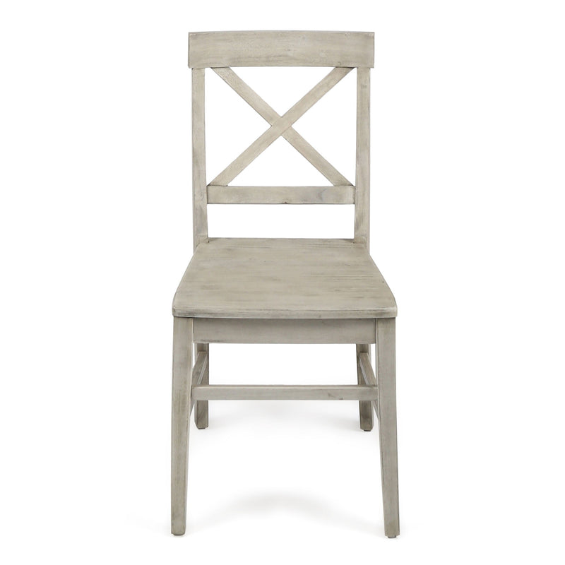 Set of two Noble House Plethora dining chairs with X-shaped back design, modern wooden frame, and comfortable seating.