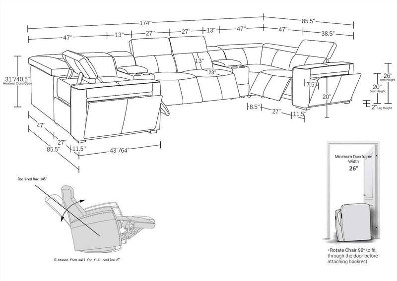 1224 - 8-Piece U-Shaped Sectional Sofa In With 4 Power Recliners & Power Headrests