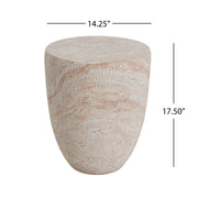 Beige Noble House concrete side table with travertine top, suitable for outdoor and indoor use, lightweight and stylish.