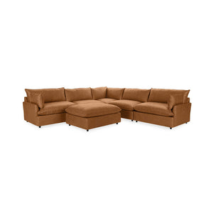 Classic Home Caplan 6-piece modular sectional with ottoman, featuring contemporary fabric upholstery and versatile living room arrangement.