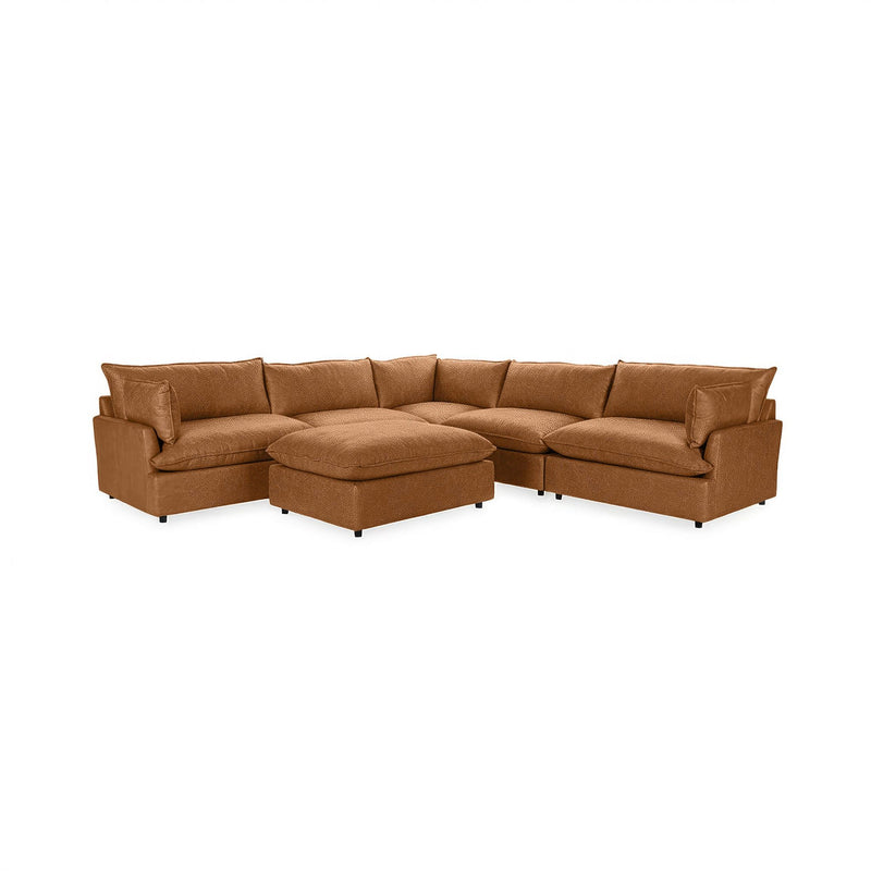 Classic Home Caplan 6-piece modular sectional with ottoman, featuring contemporary fabric upholstery and versatile living room arrangement.
