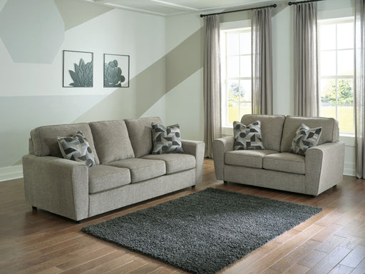 Signature Design Ashley Cascilla living room set with stationary sofas and loveseat in neutral fabric, modern and comfortable.