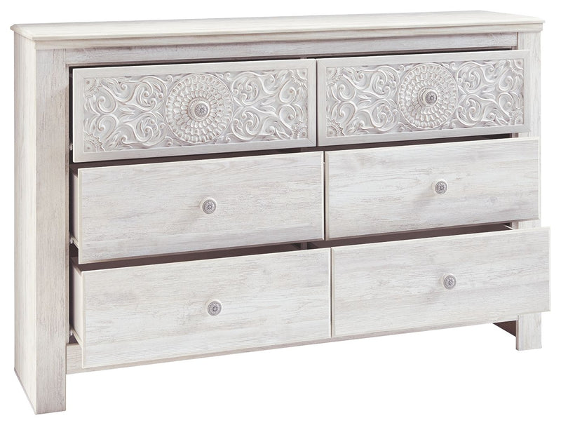Paxberry - Six Drawer Dresser - Medallion Drawer Pulls - Whitewash - R&R Furniture Gallery (Fountain Valley, CA)