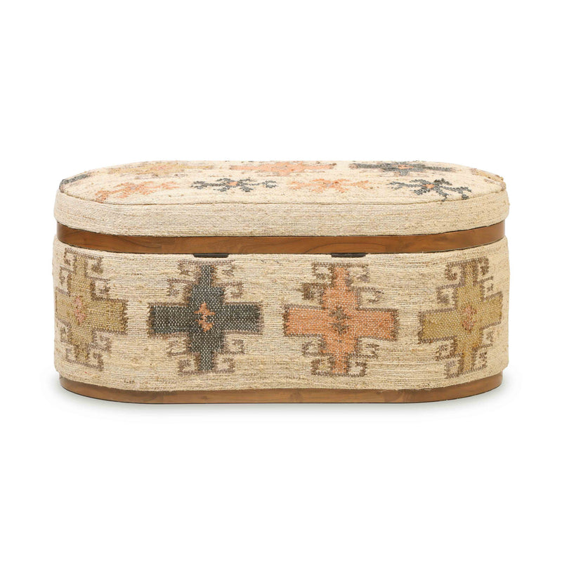 Olivier - Cotton Oval Storage Ottoman - Beige - R&R Furniture Gallery (Fountain Valley, CA)