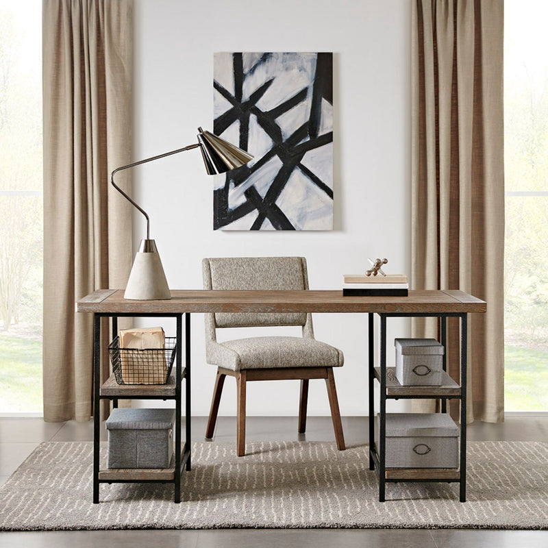 Industrial Style Metal Frame Accent Desk With Side Shelving - Gray - R&R Furniture Gallery (Fountain Valley, CA)