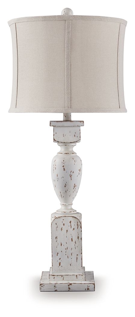 Modern Madsbrook poly floor lamp by Signature Design by Ashley with a sleek base and fabric shade for stylish lighting.