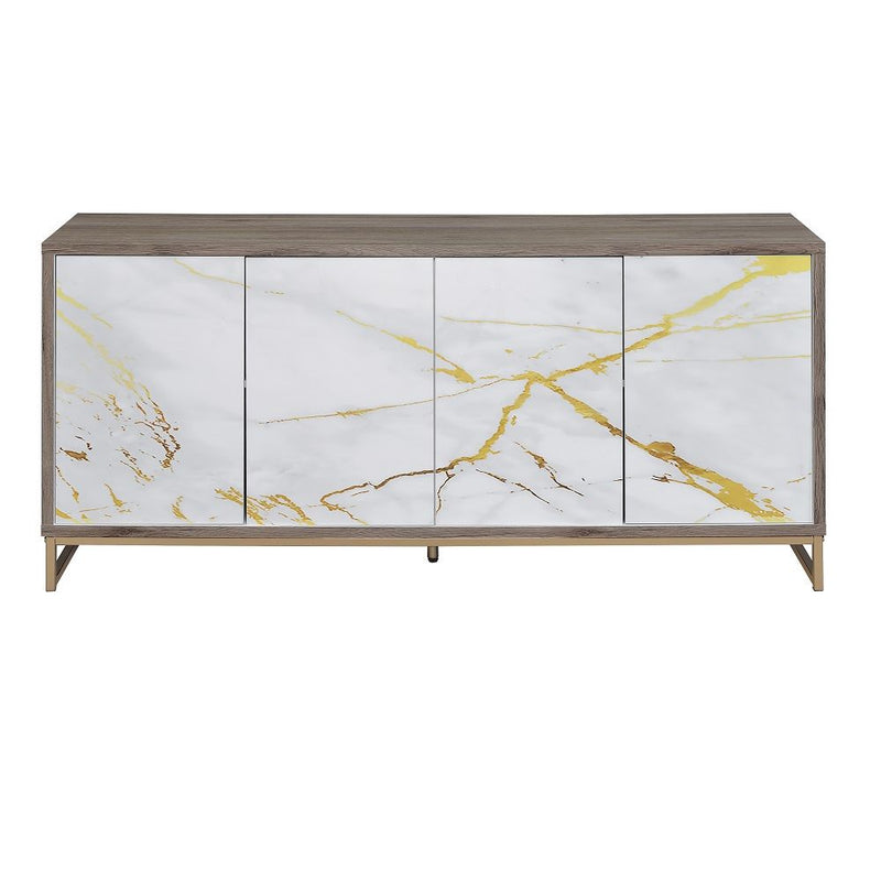 Paavan - Console Cabinet - White Marble Print Oak & Champagne - R&R Furniture Gallery (Fountain Valley, CA)