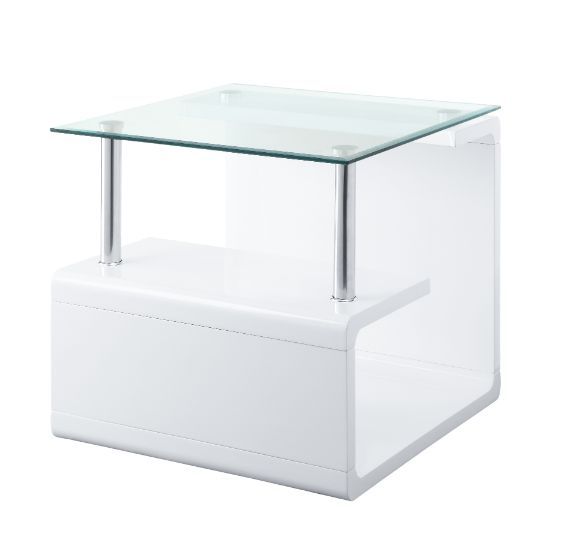 Nevaeh - End Table - Clear Glass Top & White High Gloss - R&R Furniture Gallery (Fountain Valley, CA)