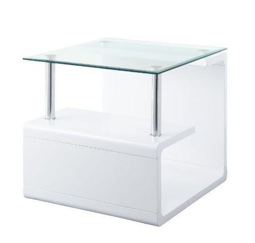 Nevaeh - End Table - Clear Glass Top & White High Gloss - R&R Furniture Gallery (Fountain Valley, CA)