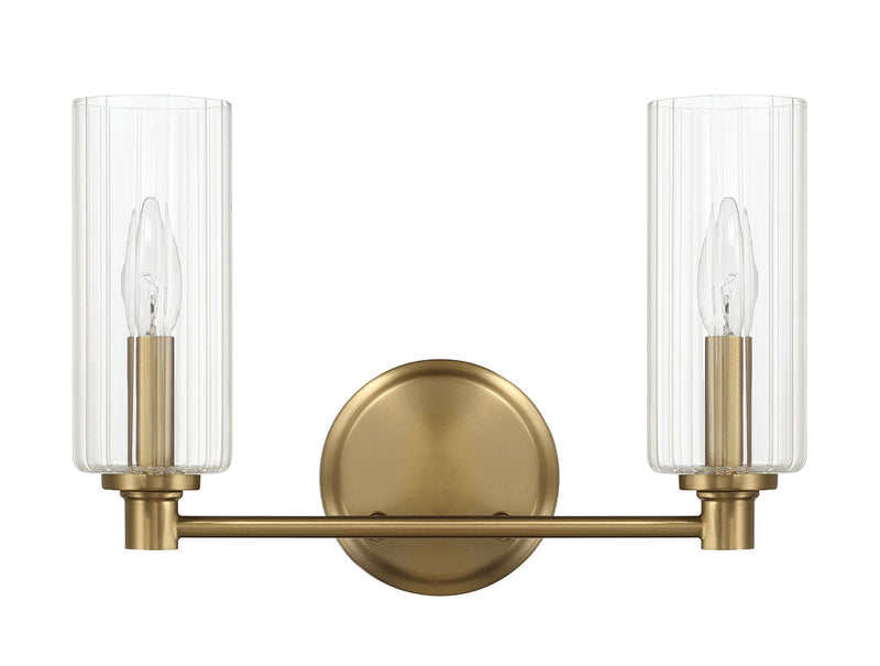 Regal - Double Light Vanity With Clear Ribbed Satin - Antique Brass / Clear - R&R Furniture Gallery (Fountain Valley, CA)