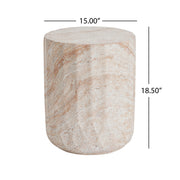 Outdoor / Indoor Lightweight Concrete Side Table, Cylinder Travertine Finish Accent Table - Beige - R&R Furniture Gallery (Fountain Valley, CA)