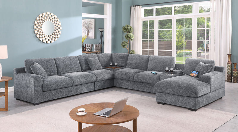 Celine - Fabric Corner Sectional Sofa With Right-Facing Chaise, Cupholders, And Charging Ports - R&R Furniture Gallery (Fountain Valley, CA)