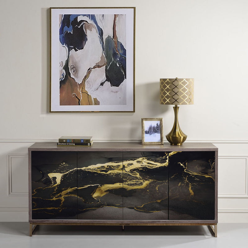 Payo - Console Cabinet - Black Marble Print Oak & Champagne - R&R Furniture Gallery (Fountain Valley, CA)