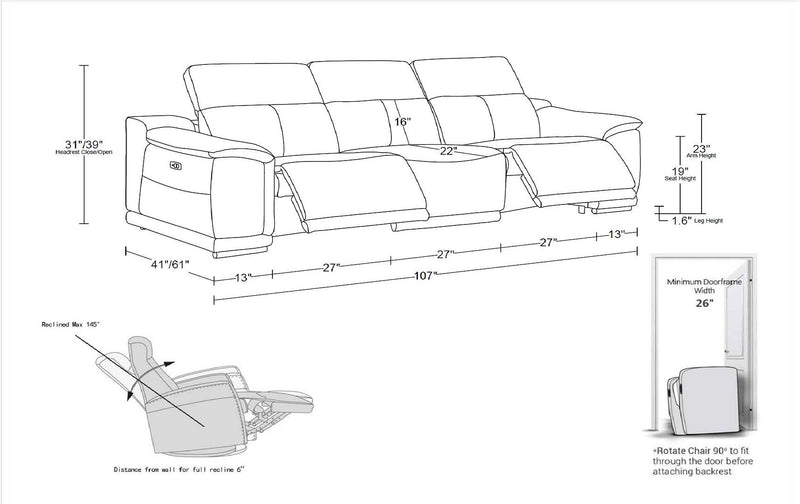 9762 - 3-Piece Modular Power Reclining Sofa With 2 Power Recliners In