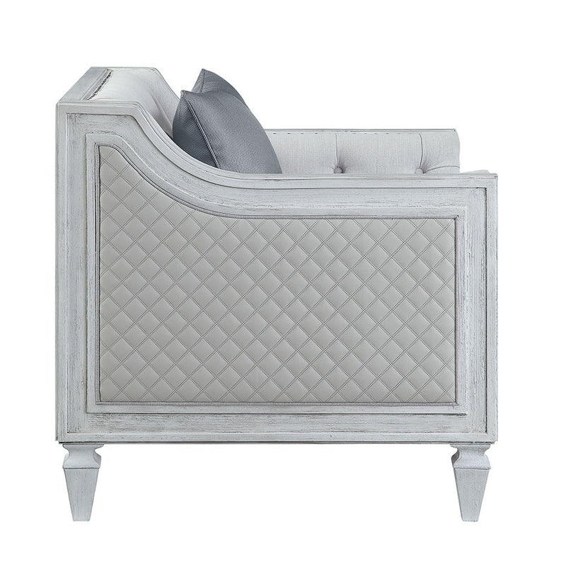 Katia - Loveseat With 2 Pillows - Light Gray Linen & Weathered White - R&R Furniture Gallery (Fountain Valley, CA)