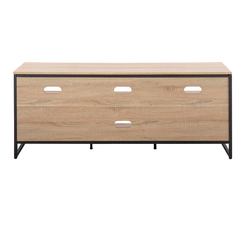 Lumi Source Folia contemporary TV stand with sleek wooden finish, open shelves, and a modern design for living room entertainment setup.