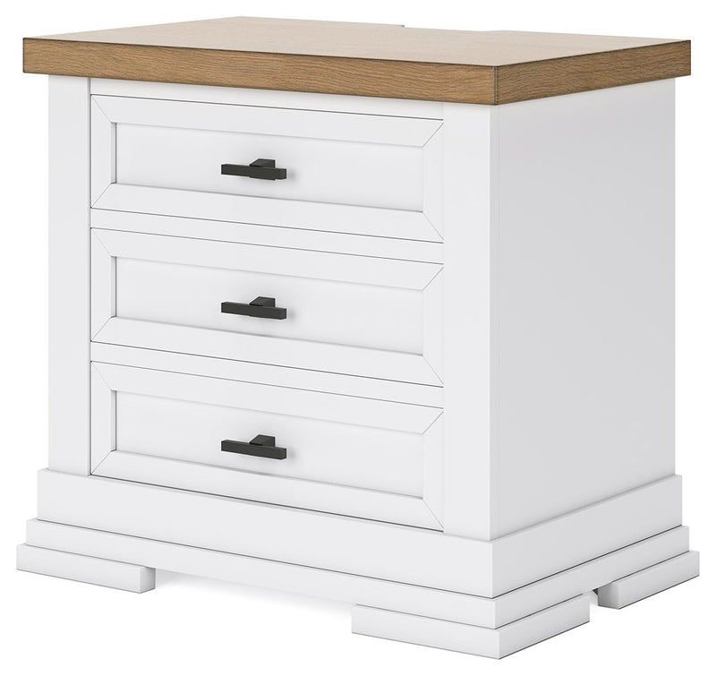 Ashbryn - Three Drawer Night Stand - White / Natural - R&R Furniture Gallery (Fountain Valley, CA)