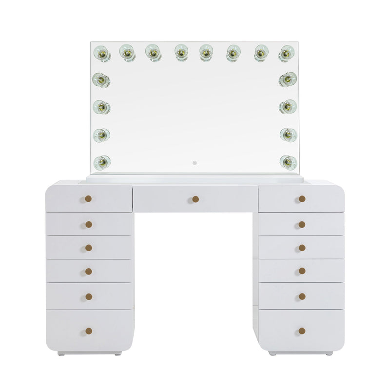 Hollywood - 13-Drawer Desk With Jumbo Vanity Mirror - White - R&R Furniture Gallery (Fountain Valley, CA)
