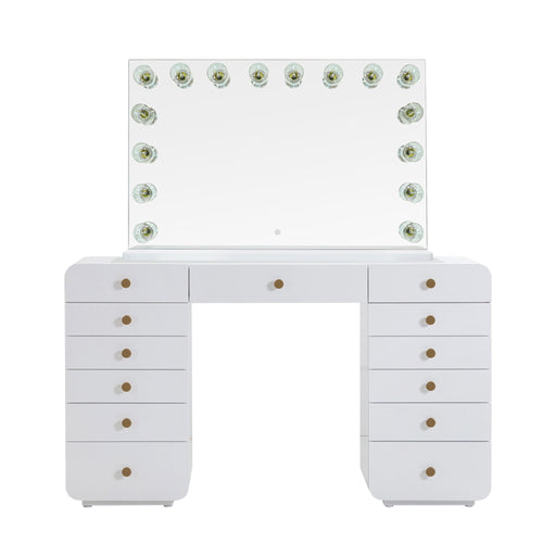 Hollywood - 13-Drawer Desk With Jumbo Vanity Mirror - White - R&R Furniture Gallery (Fountain Valley, CA)