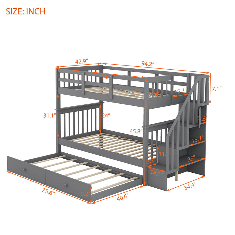 Stairway Bunk Bed With Storage And Guard Rail For Bedroom - R&R Furniture Gallery (Fountain Valley, CA)