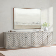 Blue washed Malibu 8-door cabinet buffet by Classic Home with a rustic wooden finish and spacious storage compartments.