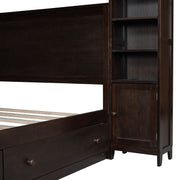 DreamHaus cabinet bed with integrated shelves, storage cabinet, and built-in sockets, showcasing a modern multi-functional bedroom furniture piece.
