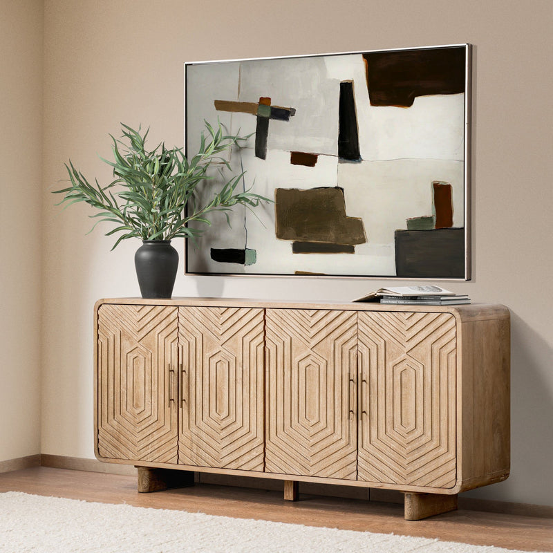 Classic Home Holmes 4-door buffet with wooden finish and ample storage, showcasing a modern-style buffet cabinet.