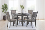Gray Wrenning 5-piece dining room table set by Signature Design Ashley with a rectangular table and matching chairs.