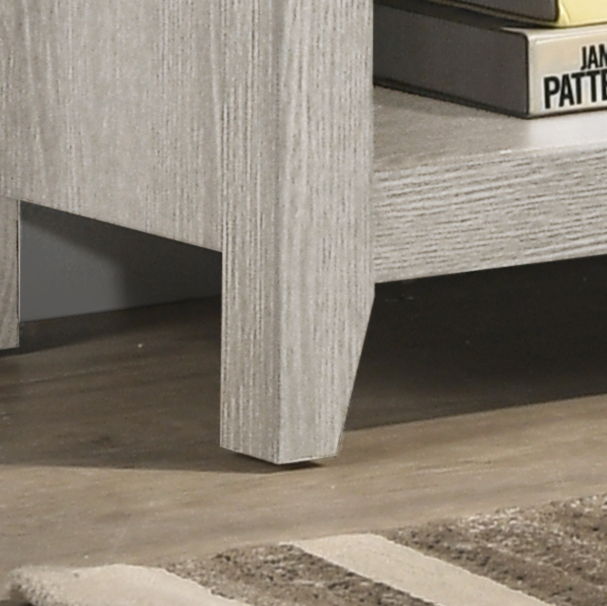 Lilola Home Benito TV stand with open shelves and cable management, showcasing a modern wooden design for living room decor.