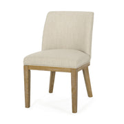 Set of two Noble House modern dining chairs with durable fabric upholstery and sturdy wooden frames, shown in a stylish dining room setting.