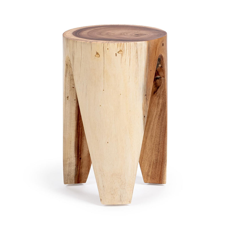 Classic Home Vela accent table with a round wooden top and sleek metal legs, ideal for living room or bedroom decor.