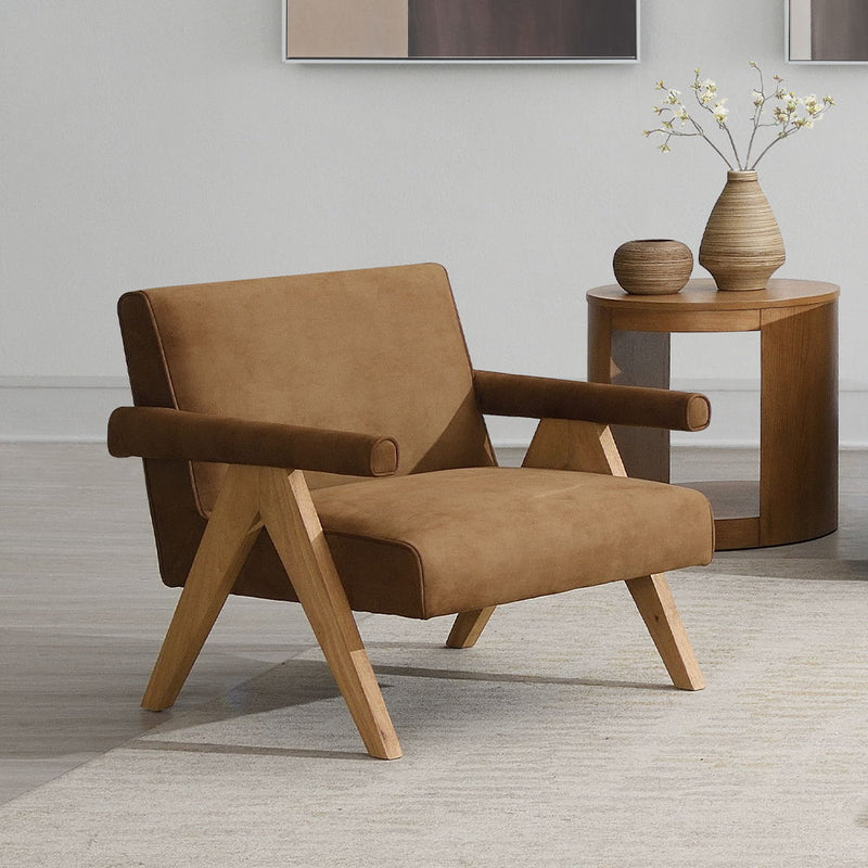 Zoey - Accent Chair - Chocolate Suede & Oak - R&R Furniture Gallery (Fountain Valley, CA)