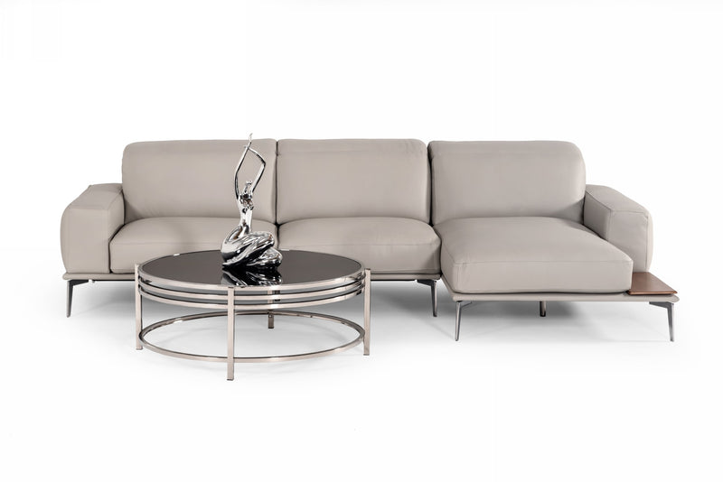 Villeneuve - Italian Modern Light Grey Leather Right Facing Sectional Sofa — view 3