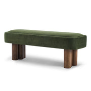Indoor upholstered dining bench by Noble House with padded seat and wooden legs, ideal for kitchen or dining room seating.