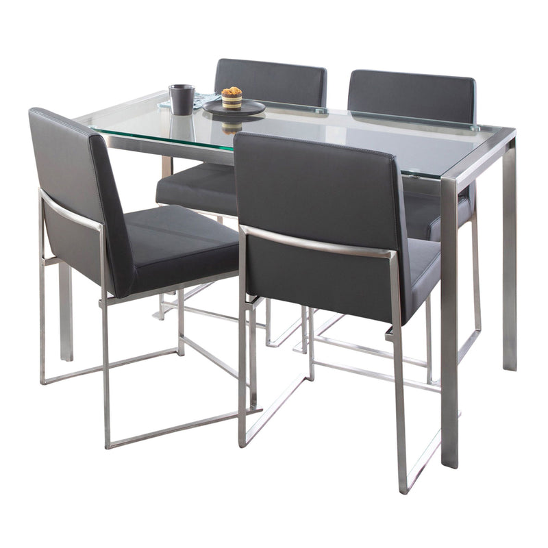 Lumi Source Fuji high back contemporary dining set with glass table and five matching chairs in modern dining room style.