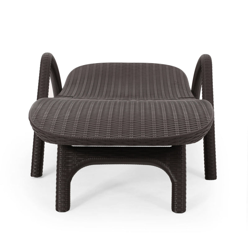 Dark brown polypropylene resin chaise lounge with handcrafted details from Noble House, featuring a sleek, modern outdoor seating design.