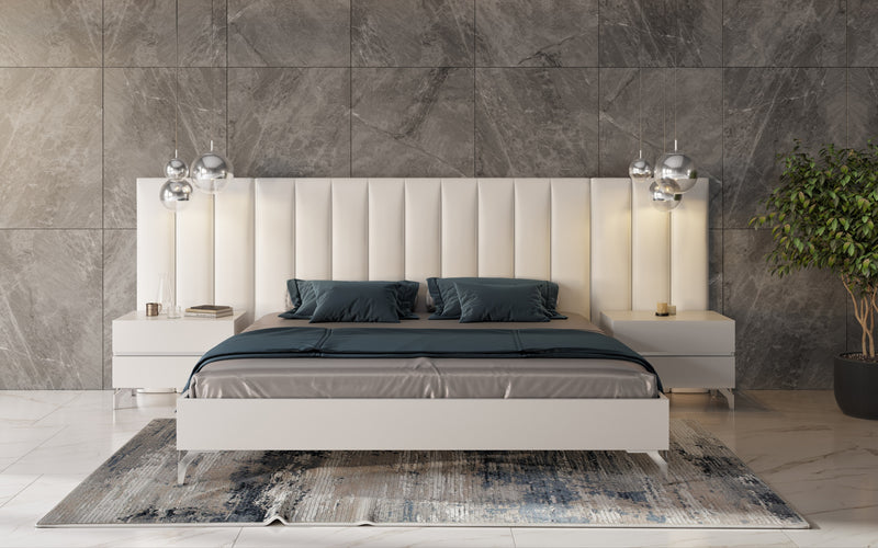 Angela - Italian Modern White Eco Leather 4-Piece Bedroom Set and Wings — view 2