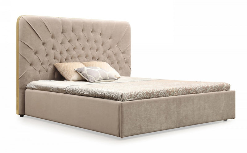 Moontide - Glam Beige Velvet and Brushed Brass 4-Piece Bedroom Set — view 2