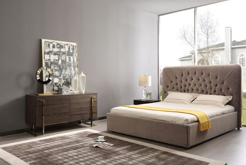 Moontide - Glam Beige Velvet and Brushed Brass 4-Piece Bedroom Set