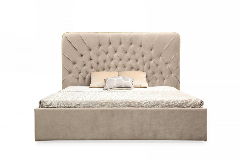Moontide - Glam Beige Velvet and Brushed Brass 4-Piece Bedroom Set — view 3