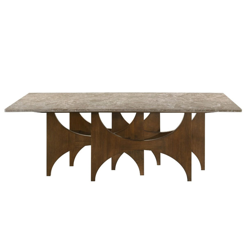 ACME Oleia dining table with engineered natural marble top and walnut wood legs, modern and elegant for dining room decor.