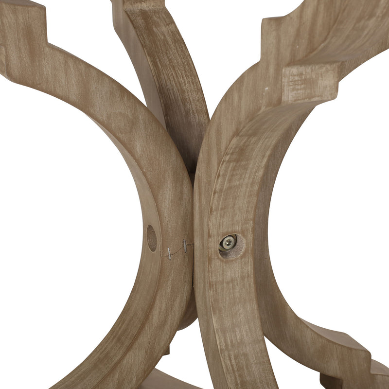 French country accent table with hourglass design in natural finish, by Noble House, featuring a rustic, elegant look.