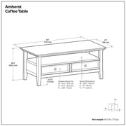 Hickory brown Amherst coffee table by Simpli-Home with a smooth rectangular surface and sturdy wooden legs.